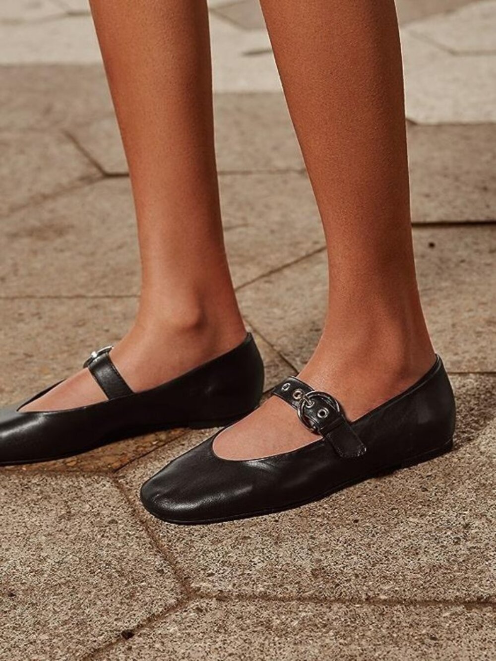Reformation Bethany Flats Black Women's Size 8 Leather Mary Jane Ballet Flats
